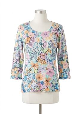 NEW FDJ ambush floral scoop print sweater in blue